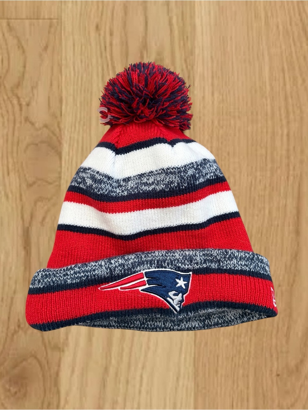 New England Patriots New Era Pom Beanie NFL Knit Hat Red Navy White OSFM